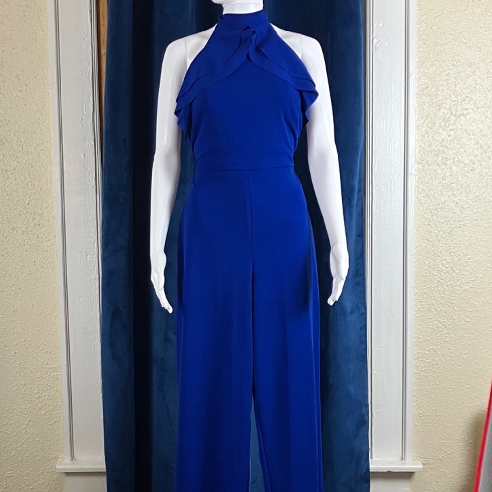 bebe Royal Blue Ruffled Jumpsuit